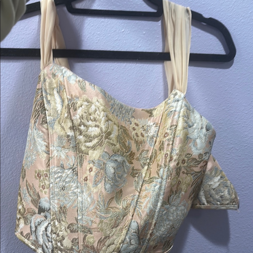 Gold and Blue Asymmetrical Bustier Crop Top